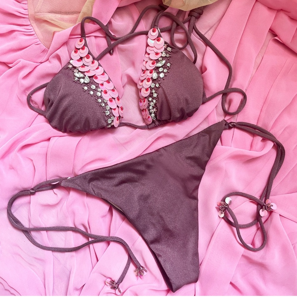Margherita Mazzei - Elegant Pink Sequin Bikini Set